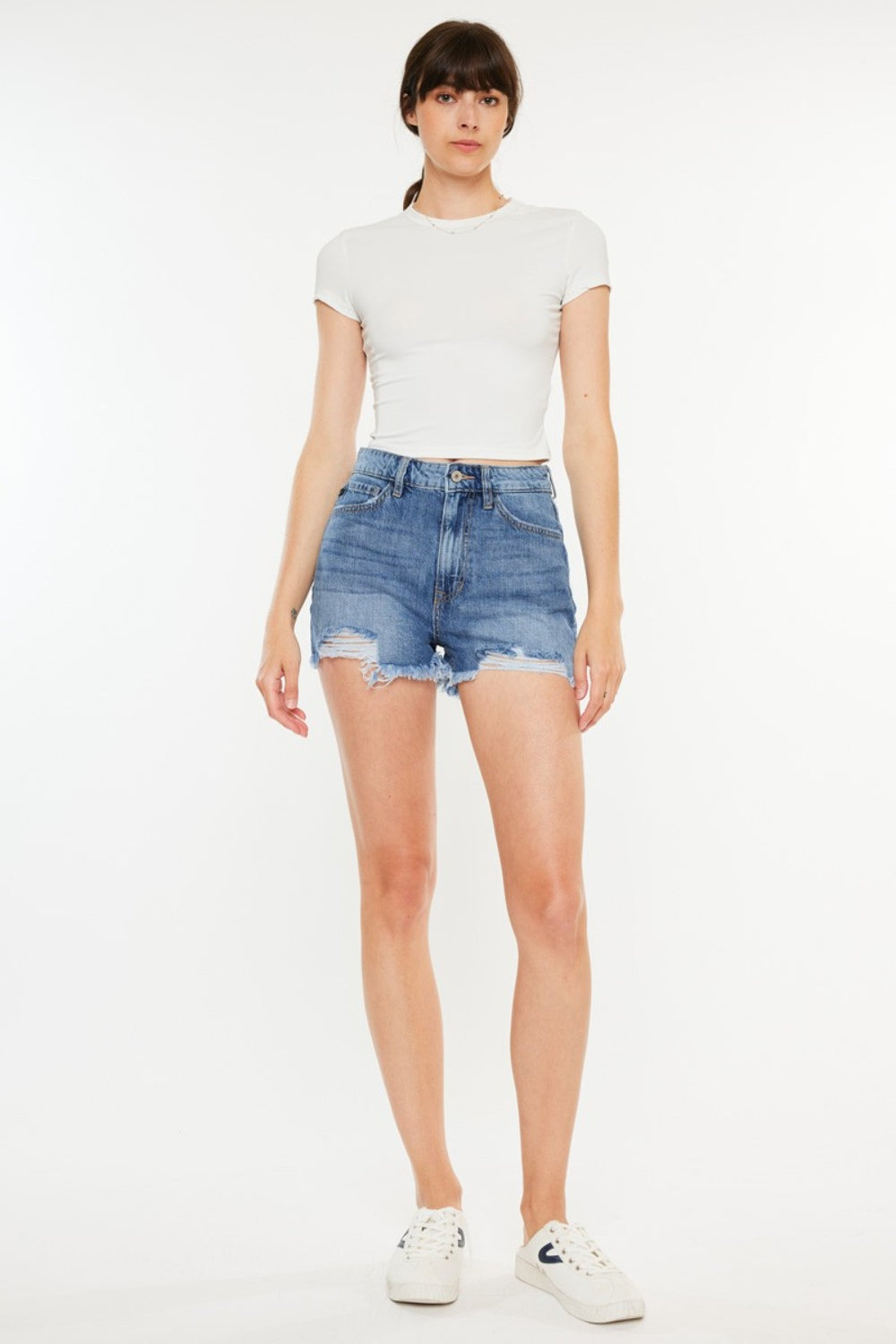 Distressed denim shorts front 