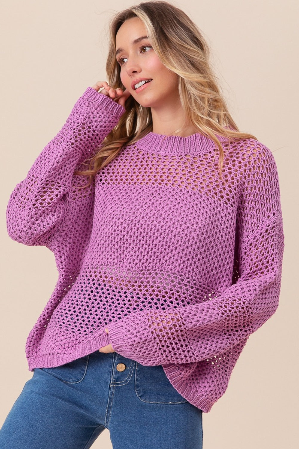 BiBi Openwork Long Sleeve Knit Top