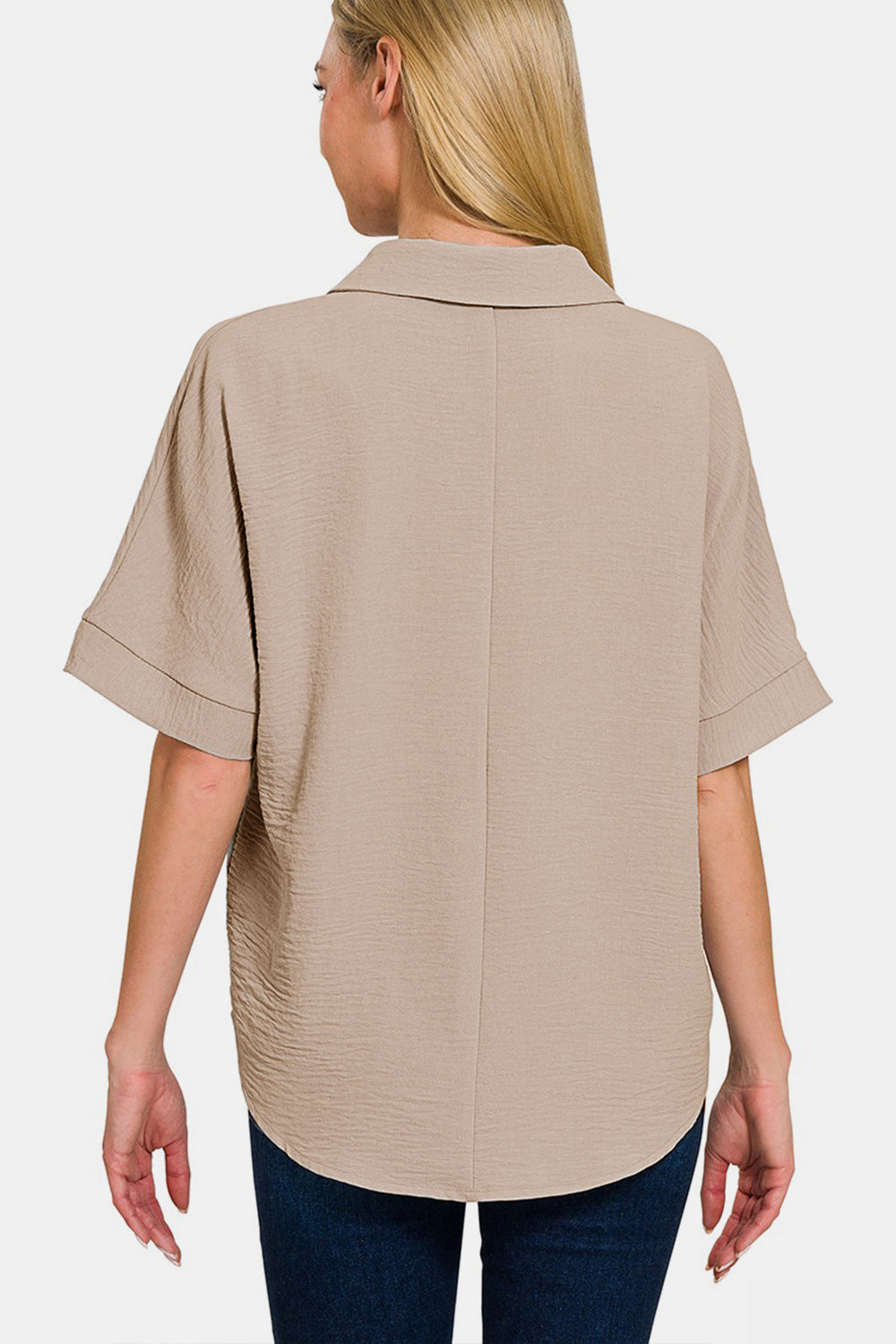 Textured Collared Neck Short Sleeve Top