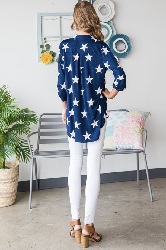 Heimish Full Size Roll-Tab Sleeve Star Print Top