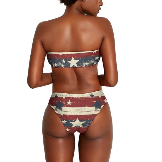 Vintage American Flag Bandeau Bikini Ladies Two Piece Bikini Swimsuit