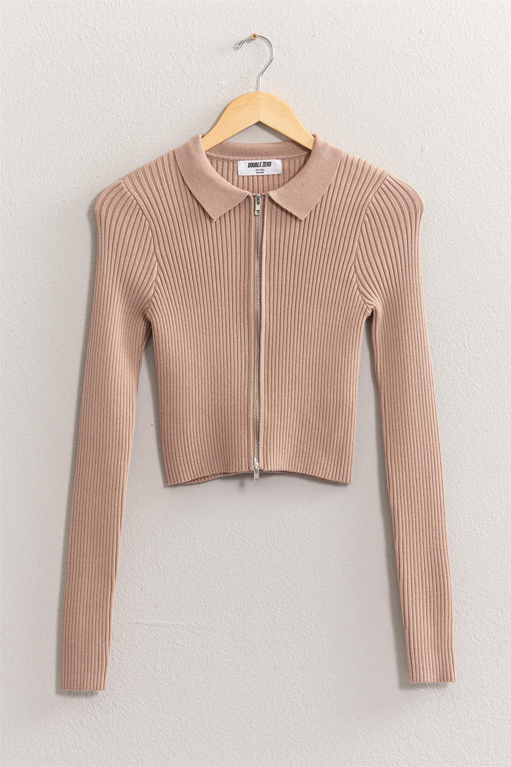 Ribbed Double Zip Cropped Cardigan