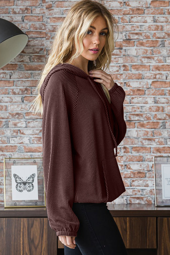 Ribbed long sleeve brown hoodie right side 