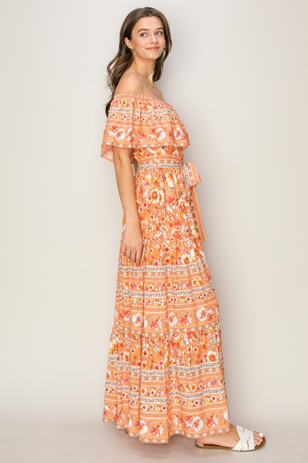 Floral Off-Shoulder Tie Front Maxi Dress