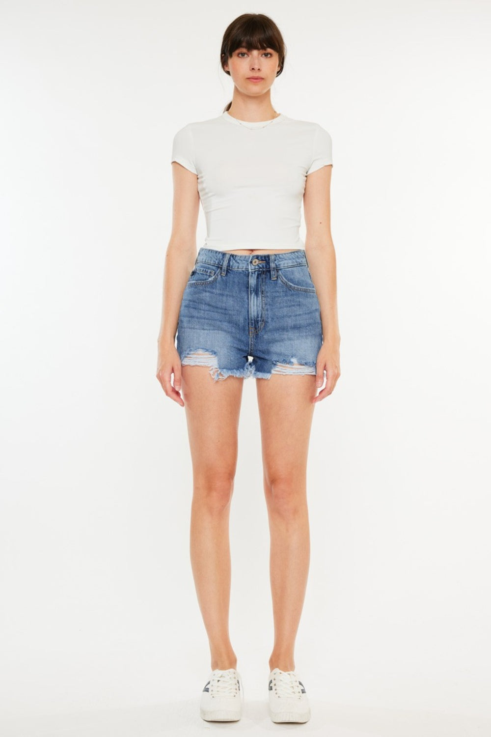 Distressed denim shorts front 