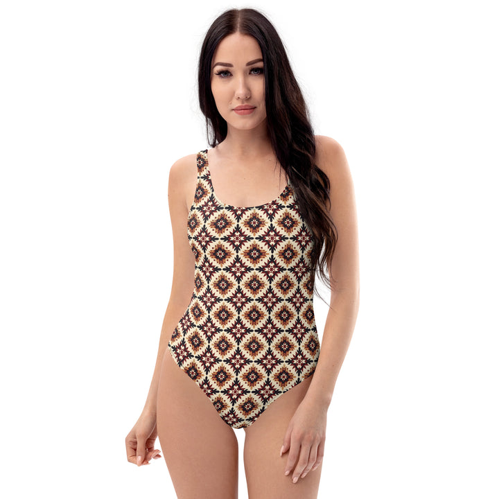 Boho Geometric One-Piece Swimsuit – Southwestern Tribal Print Bathing Suit