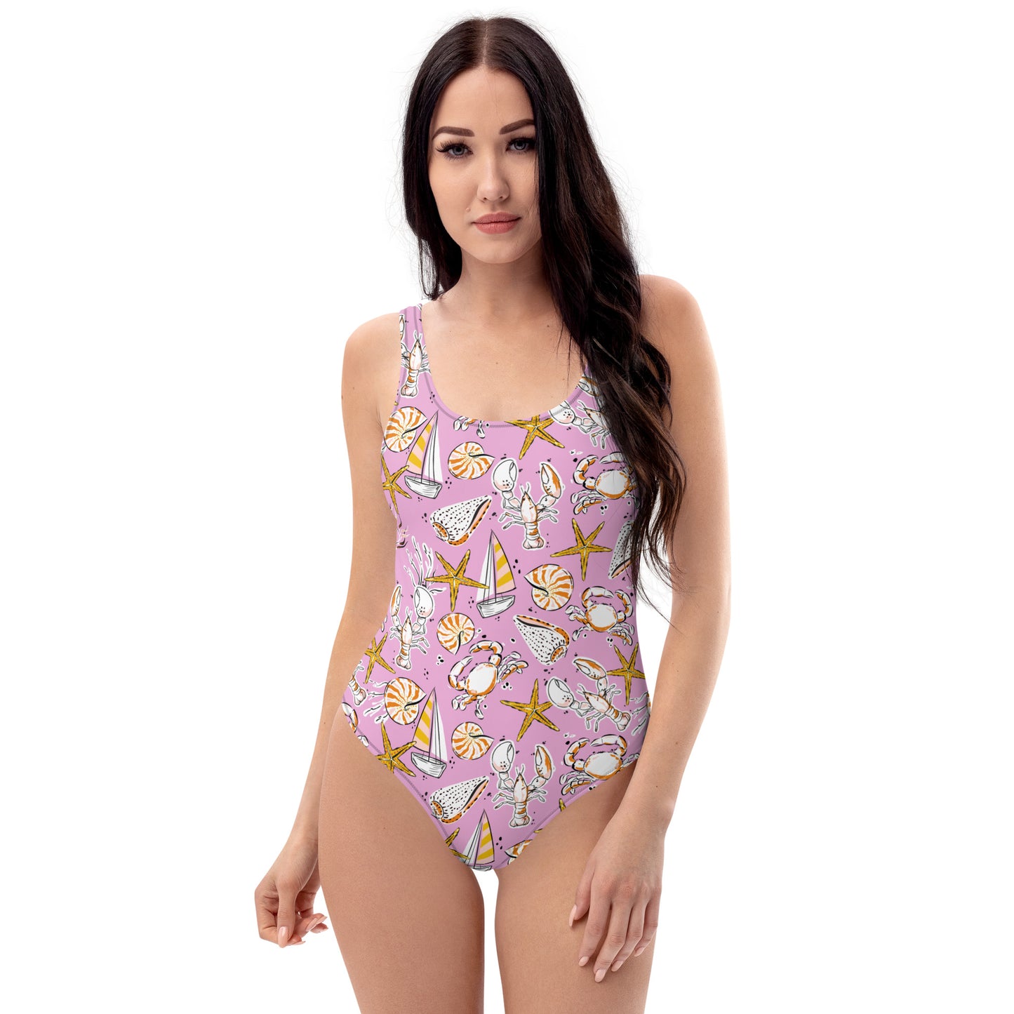 Seashell & Sailboat One-Piece Swimsuit – Nautical Beach-Themed Bathing Suit