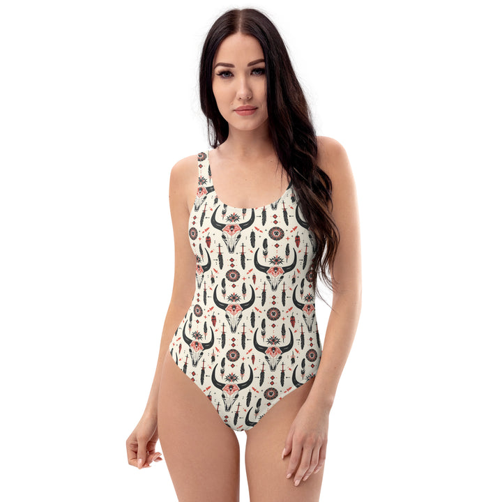 Western Style Cow Skull Women's One Piece Womens Bathing Suit Cheeky Design