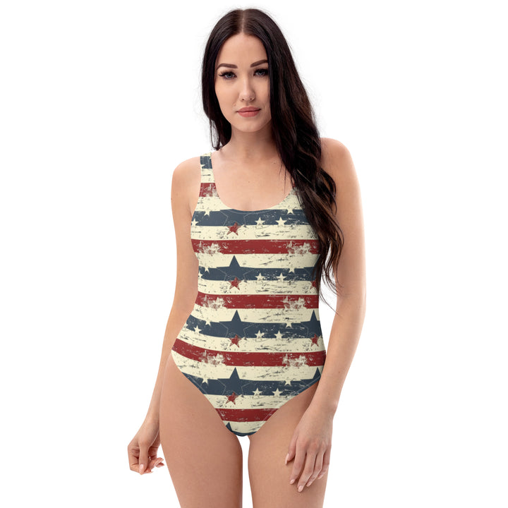 Vintage American Flag One-Piece Swimsuit - Patriotic Stars & Stripes Bathing Suit