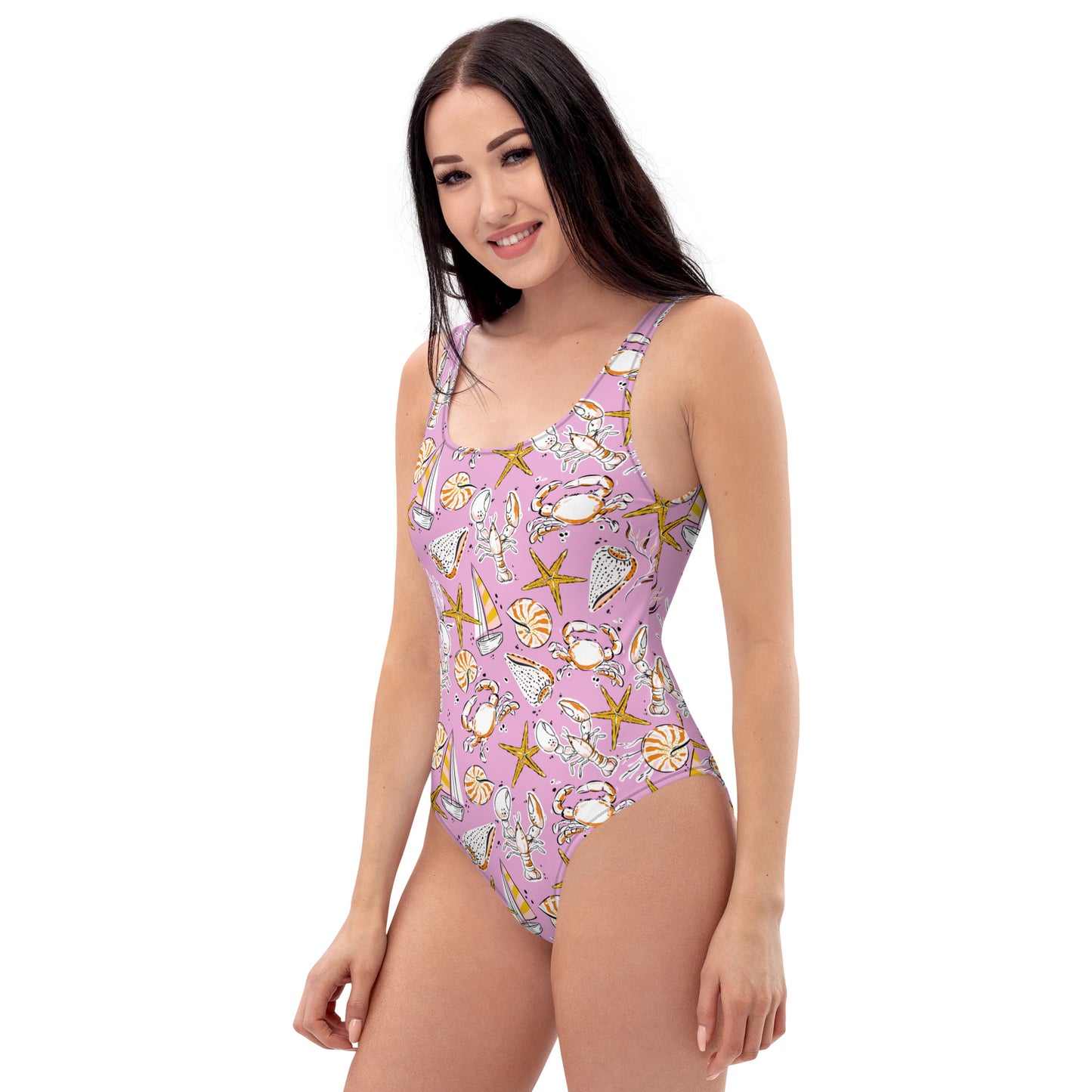 Seashell & Sailboat One-Piece Swimsuit – Nautical Beach-Themed Bathing Suit