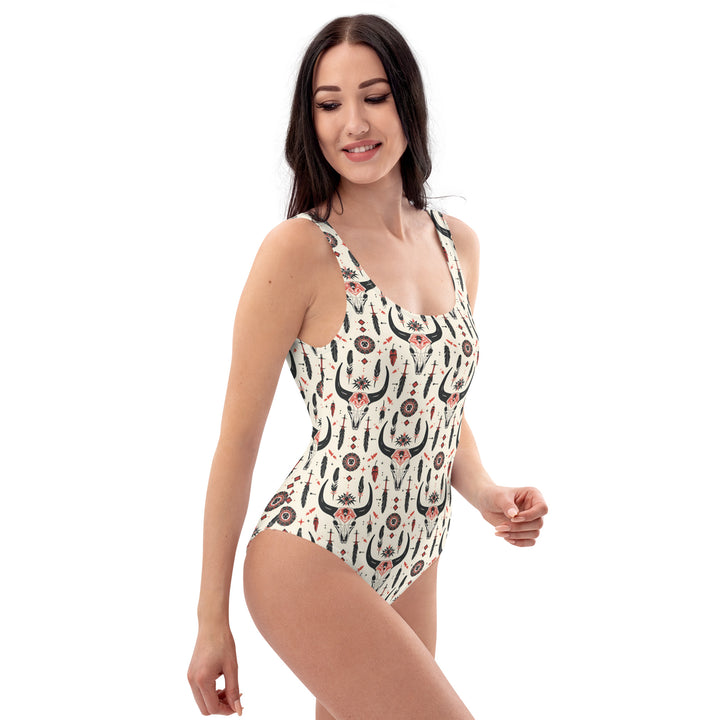 Western Style Cow Skull Women's One Piece Womens Bathing Suit Cheeky Design