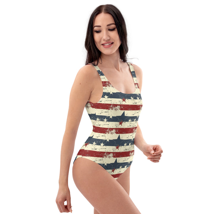 Vintage American Flag One-Piece Swimsuit - Patriotic Stars & Stripes Bathing Suit