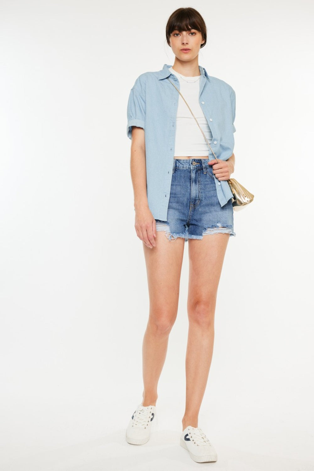 Distressed denim shorts front with top