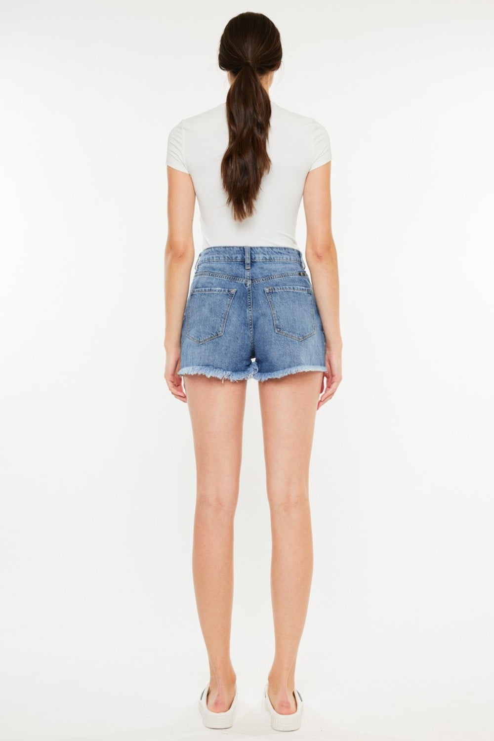 Distressed denim shorts back 